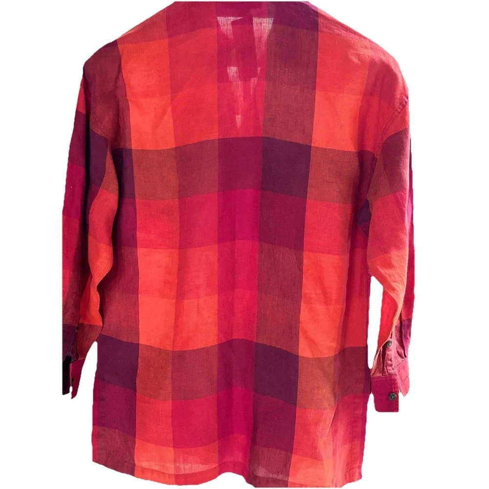 Company Ellen‎ Tracy 8 P 100% Linen Button Up  Plaid Harvest Fall Long Sleeve